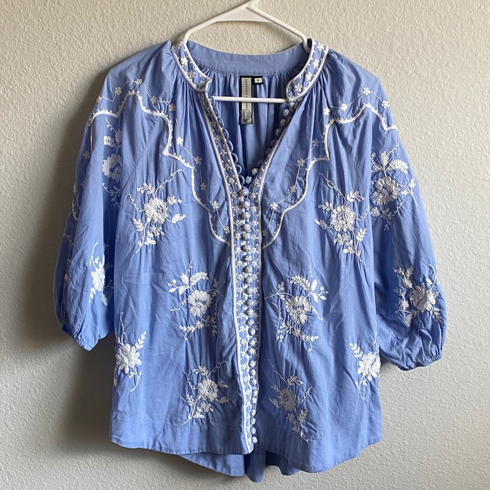 Scarlett Poppies Blue Embroidered Women's Top